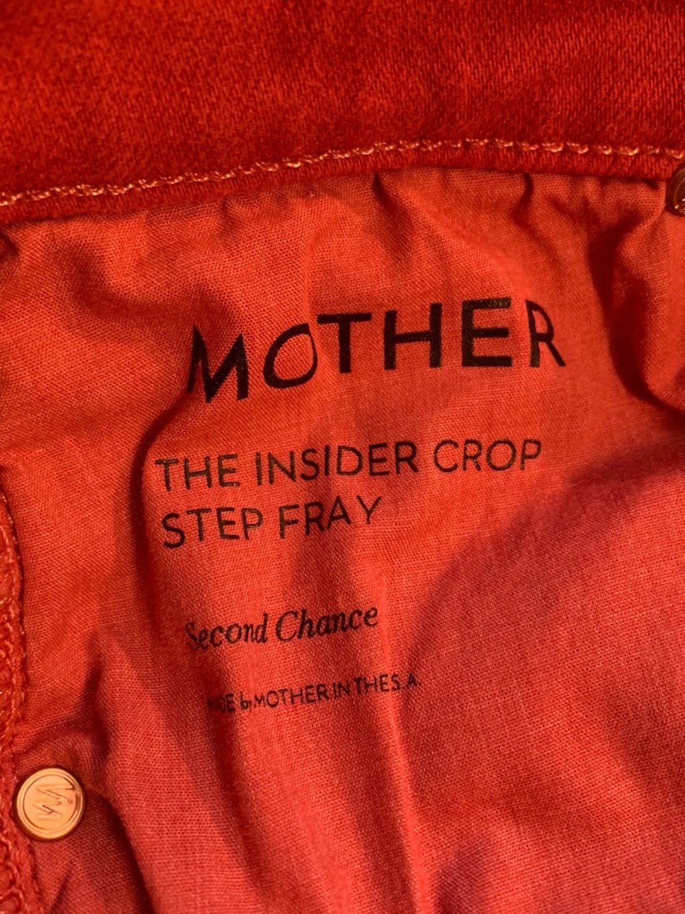 Mother The Insider Crop Step Fray Jeans Second Chances Hot Rod Red 26 - Picture 7 of 10